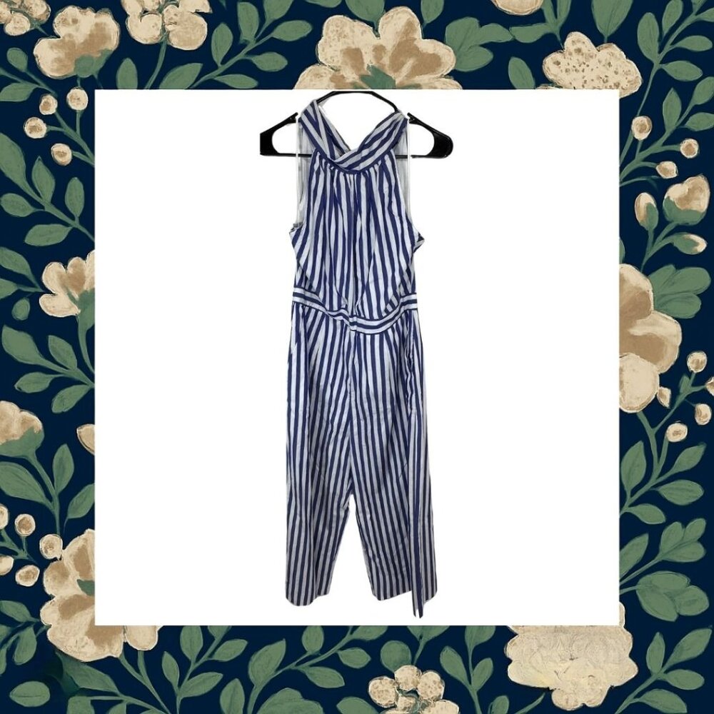 Navy & White High Neck Jumpsuit